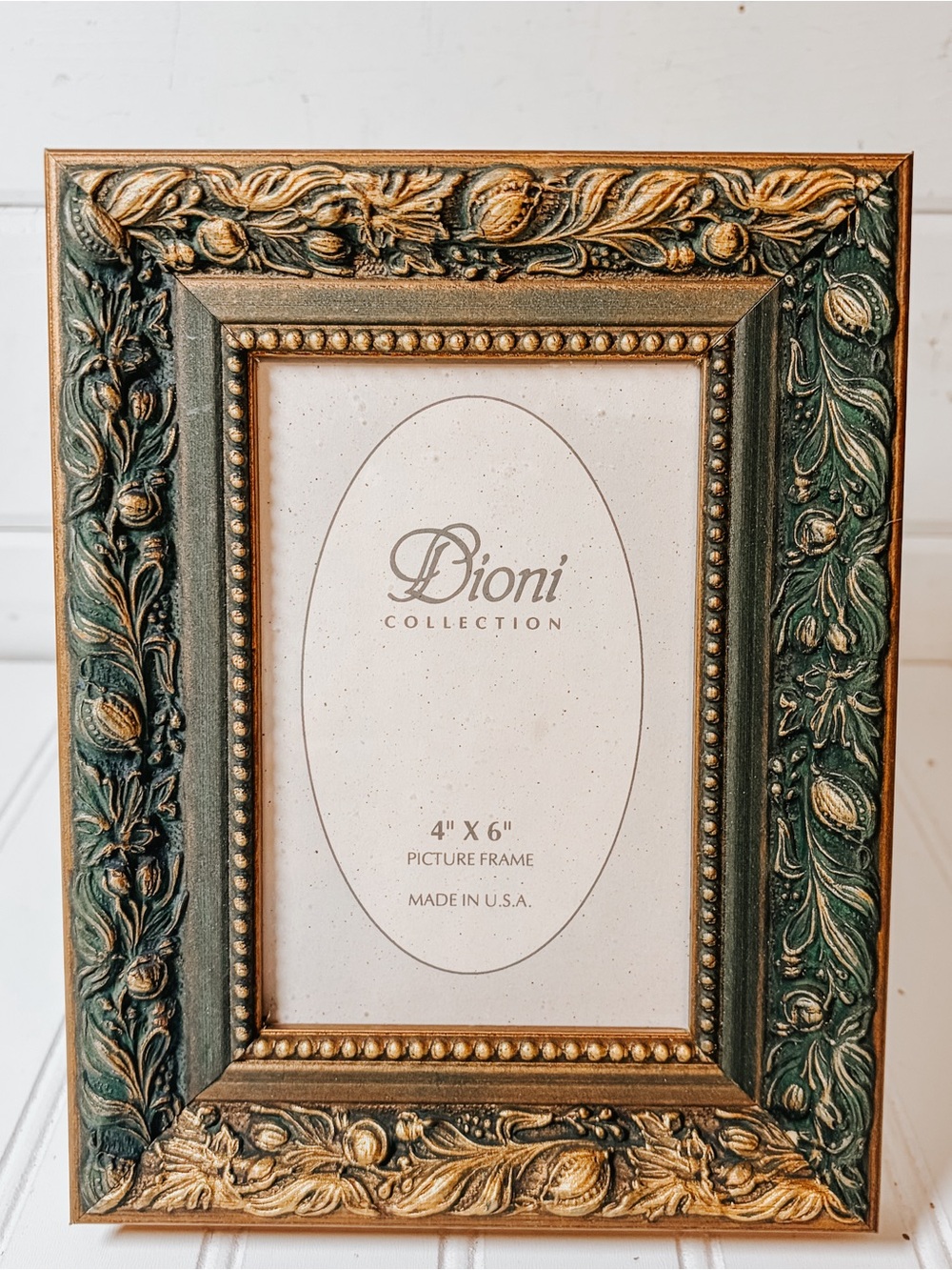 Vintage Gold Green Ornate Detail Picture Frame | Dioni Collection 4”x6”
